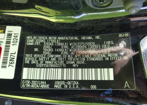 2010 Toyota Sequoia Platinum 5.7L V8 from USA, damaged, VIN 5TDYY5G19AS022715